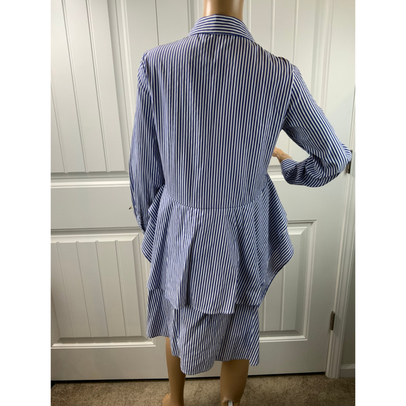 FX JC Women's Blue White Striped Peplum Collared Button Down Shirt Med High Low - Picture 10 of 13